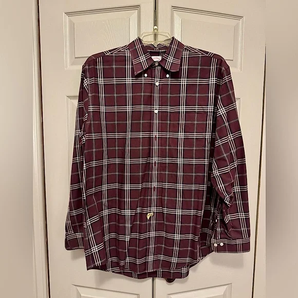 Brooks Brothers バーガンディ チェック シャツ M Brooks Brothers Shirt Mens 3XLT Gray Burgundy Check Button Up Long